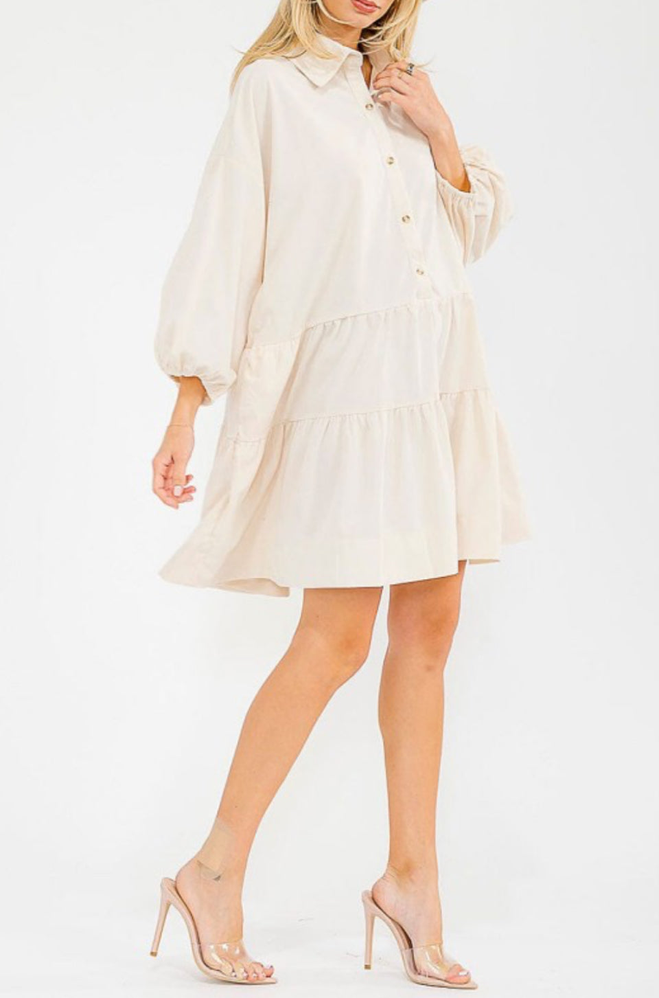 Ashley Corduroy Tier Dress-Cream