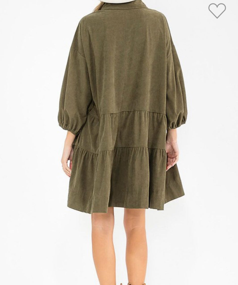 Ashley Corduroy Tier Dress(army
