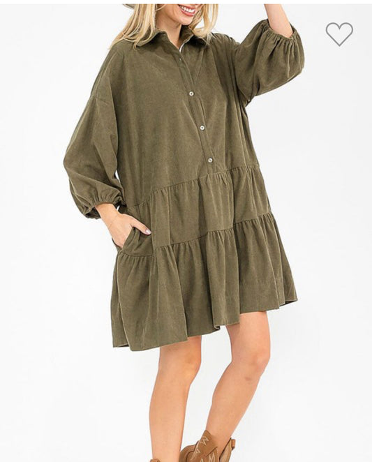Ashley Corduroy Tier Dress(army