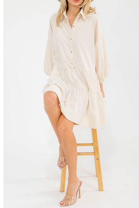 Ashley Corduroy Tier Dress-Cream
