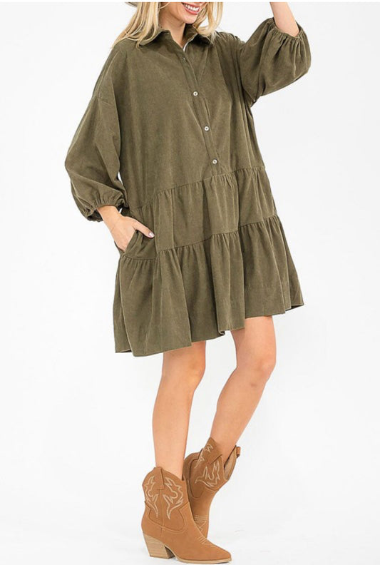 Addie Corduroy Dress (olive)